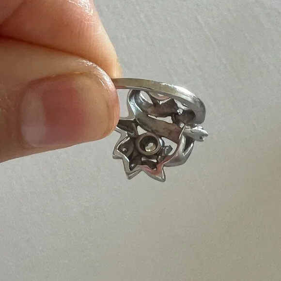 Antique Art Deco 14k White Gold Diamond Cocktail Ring Vintage Size 6 - Picture 7 of 7